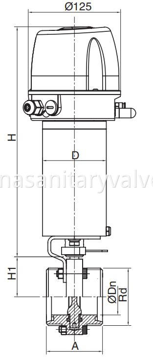 DIN Sanitary Intelligent Pneumatic Butterfly Valve Male end 